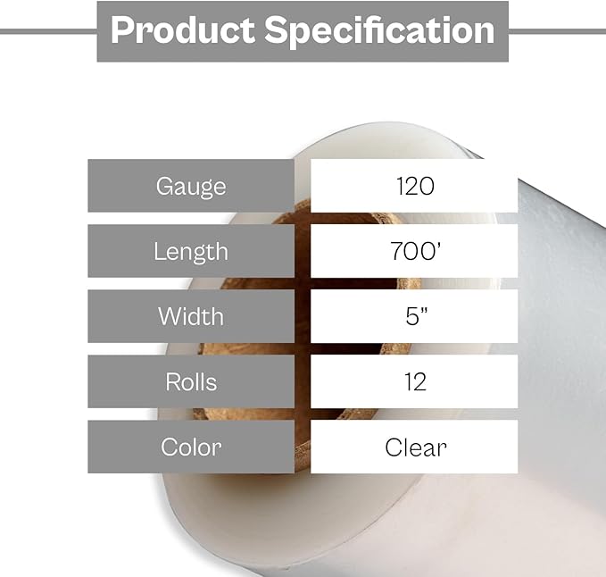 PSBM Mini Stretch Wrap with Handle, 12 Pack, 5 Inch x 700 Feet, 120 Gauge, Clear, Small Plastic Cling Film for Pallets Moving Storing