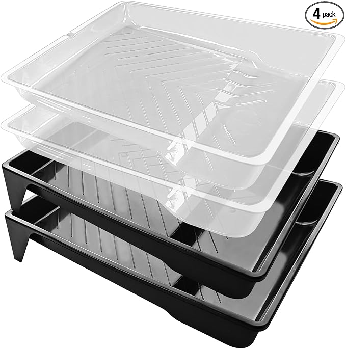Great Andrew 4 Pack Paint Tray Liners 9 Inch, 2 PC Sturdy Plastic Tray with 2 PCS Disposable Paint Tray Liners, Paint Roller Trays, Paint Pan Liners for DIY Painting Projects, Walls, Furniture