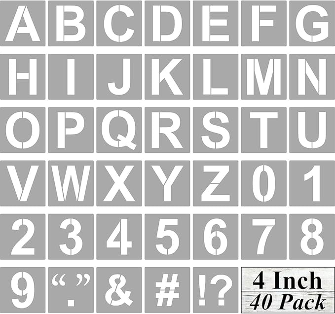 Alphabet Letter and Number Stencils 4 Inch - 40 Pack Letters and Numbers Stencil Templates with Signs for Painting on Wood, Reusable Number and Letter Stencils for Chalkboard Signs & Wood Wall Art