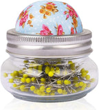 eZAKKA Pin Cushion, Sewing Pins for Sewing with Needle Pin Holder and Glass Bottle 200 Pieces Pearl Needles Quilting Pin Cushion Kit
