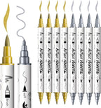 TRANSON 4 Gold and 4 Silver Paint Markers Brush and Fine Dual-tip Acrylic Paint Marker Set for Rock Painting Glass Canvas Wood Leather Ceramic Painting