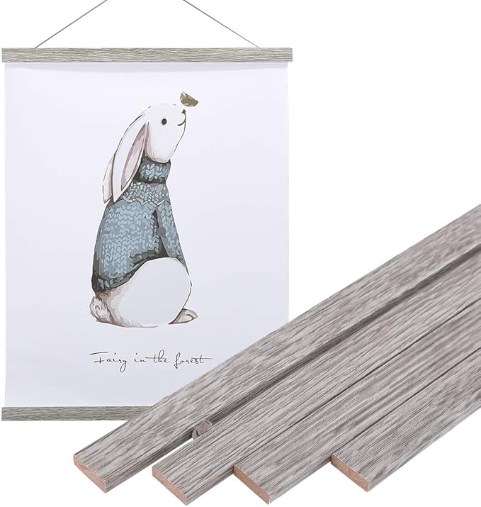 Artmag Magnetic Poster Hanger Frame, 36x24 36x48 36x12 Light Wood Wooden Magnet Canvas Artwork Print Poster Hangers Frames Hanging Kit (Grey, 36")