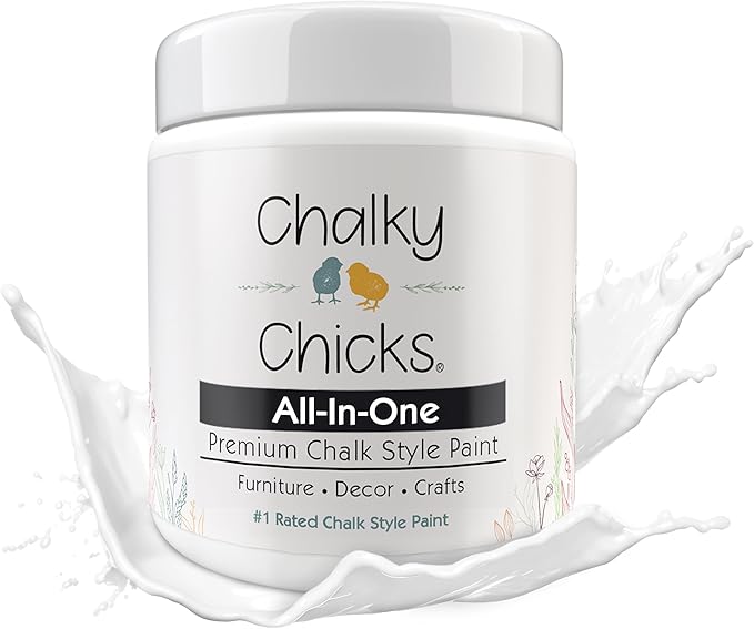 Chalky Chicks All-in-One Chalk Paint for Furniture or Cabinet -4Fl Oz- Matte Finish Powdered Snow (Pure White) for Metal, Wood Furniture Paint - No Sanding All-in-One for Home Decor & Crafts, USA Made