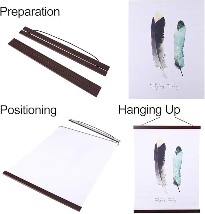 Ywlake Magnetic Poster Hanger, 8x10 8x20 8x11 Poster Frame Wood Wooden Magnet Print Posters Dowel Scroll Hanger Hangers Hanging Kit for Walls Map Canvas Artwork (Walnut, 8")