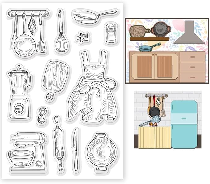 Kitchenware Clear Stamp 6.3x4.3 Cooking Tool Transparent Stamps for DIY Scrapbooking Journal Decor