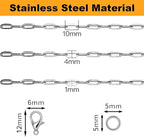 Jishi 16ft Paperclip Chain 4mm Silver Stainless Steel Paper Clip Link Chain Roll for Necklaces Jewelry Making Bracelet Craft Supplies DIY Earring Findings - Metal Jewelry Making Chain Links Bulk
