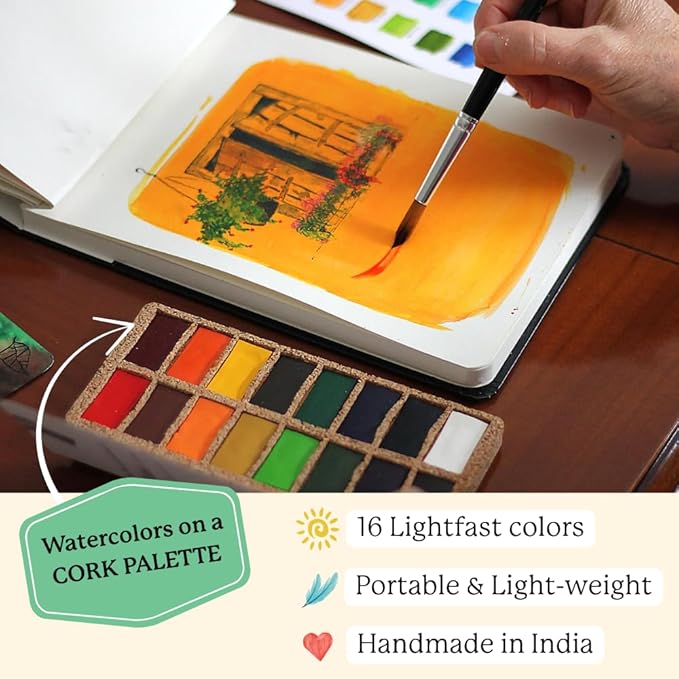 Viviva Colors Travel Watercolor Paint Set - Original 16 Watercolor Paints for Adults, Beginners, Artists, Hobbyists - Lightfast, Vibrant, Handmade & Portable Watercolor Kit with Mixing Palette