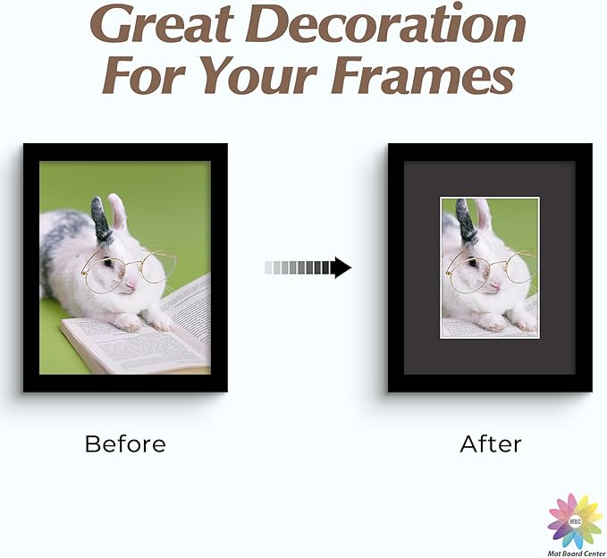 Mat Board Center, Pack of 50, 8x10 for 5x7 Black Mats - Acid Free, 4-ply Thickness, White Core - for Pictures, Photos, Framing