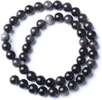32pcs 12mm AAA Natural Obsidian Stone Beads Gemstone Round Loose Beads for Jewelry Making DIY Bracelet (Sliver Color Obsidian Stone, 12mm)