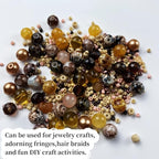 Assorted Glass Resin Beads Multi Size Colors Smooth Cracked Gravel Millet Spacer Beads for Bracelets Necklace Earring DIY Jewelry Making Craft(Light Brown Series)