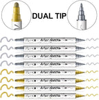 TRANSON 4 Silver and 4 Gold Paint Markers Bold and Fine Dual-tip Acrylic Paint Marker Set for Rock Painting Glass Canvas Wood Leather Ceramic Painting