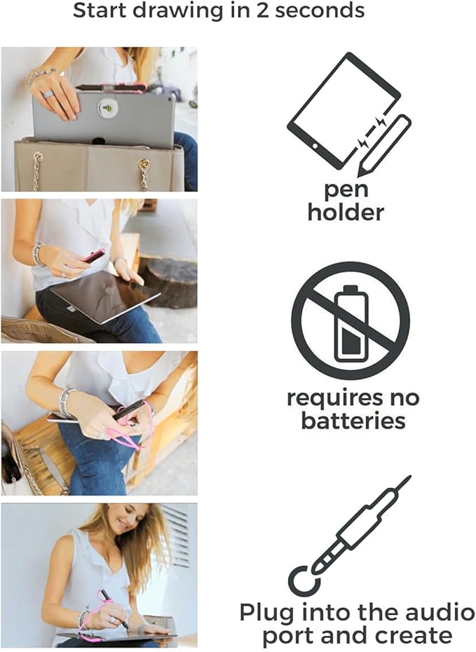 SonarPen - Pressure Sensitive Smart Stylus Pen with Palm Rejection and Shortcut Button. Battery-Less. Compatible with Apple iPad/iPhone/Android/Switch (Fuchsia)
