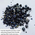 Assorted Glass Resin Beads Multi Size Colors Smooth Cracked Gravel Millet Spacer Beads for Bracelets Necklace Earring DIY Jewelry Making Craft(Black Series)