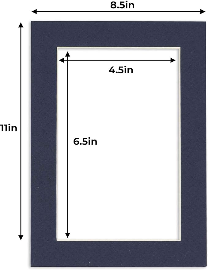 5x7 Mat for 8.5x11 Frame - Precut Mat Board Acid-Free Navy 5x7 Photo Matte Made to Fit a 8.5x11 Picture Frame, Premium Matboard for Family Photos, Show Kits, Art, Picture Framing, Pack of 25 Mats