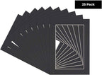 6x8 Mat for 8x10 Frame - Precut Mat Board Acid-Free Black 6x8 Photo Matte Made to Fit a 8x10 Picture Frame, Premium Matboard for Family Photos, Show Kits, Art, Picture Framing, Pack of 25 Mats