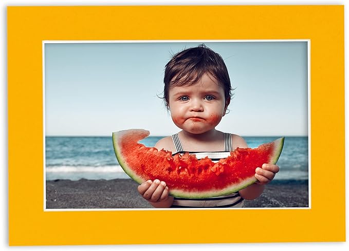 8x10 Mat Bevel Cut for 5x8 Photos - Acid Free Golden Orange Precut Matboard With Backing Board and Crystal Clear, Self Seal Photo Mat Bag - For Pictures, Photos, Framing - 4-ply Thickness
