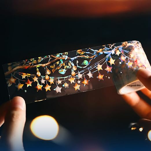 6 Rolls Holographic PET Tape Stickers for Journaling,Romantic Lights Series Glitter Washi Tape,Self-Adhesive Vintage Washi Tape Stickers,Decorative Tape for Scrapbook Photo Album Gift Wrap DIY Crafts