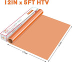 HTVRONT HTV Vinyl Rolls Heat Transfer Vinyl - 12" x 5ft Orange HTV Vinyl for Shirts, Iron on Vinyl for All Cutter Machine - Easy to Cut & Weed for Heat Vinyl Design (Orange)
