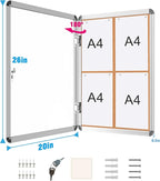 2 Pack 26"x20" Enclosed Bulletin Board, Lockable Weather-Resistant Aluminum Cork Noticeboard for School & Office, Silver Frame w/Cork