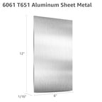 6061 T651 Aluminum Sheet Metal 6" x 12" x 1/16" (0.06") Rectangle Metal Plate Covered with Protective Film, 1.5mm Flat Aluminum Plate for Crafting and Industry