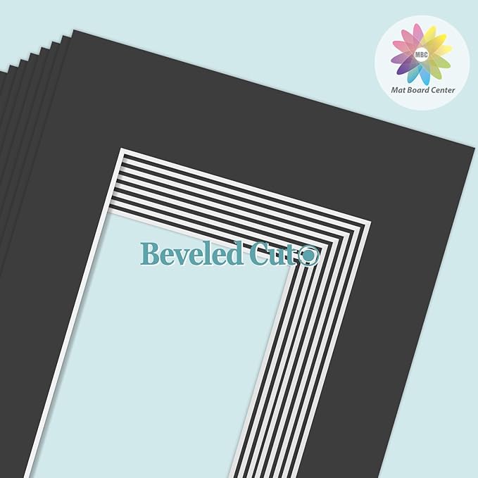 MBC Mat Board Center, 10 Pack 9X12 for 6X8 Black Picture Mats Frame Mattes, Bevel Cut, Acid Free, 4-Ply Thickness