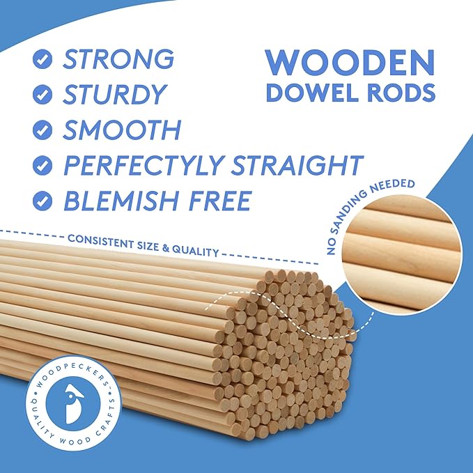 Dowel Rods Wood Sticks Wooden Dowel Rods - 1/2 x 60 Inch Unfinished Hardwood Sticks - for Crafts and DIYers - 2 Pieces by Woodpeckers