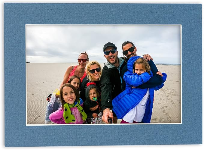 8x10 Mat Bevel Cut for 5x8 Photos - Acid Free Steel Blue Precut Matboard With Backing Board and Crystal Clear, Self Seal Photo Mat Bag - For Pictures, Photos, Framing - 4-ply Thickness