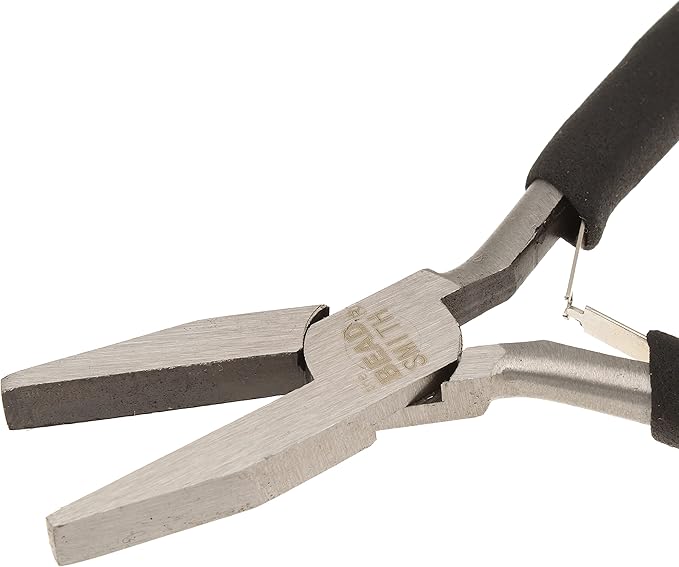 The Beadsmith Color-ID Flat Nose Plier – 5 inches (127mm) – Red Comfort Grip Handle – Polished Steel Head and Double-Leaf Spring - Tool for Jewelry Making