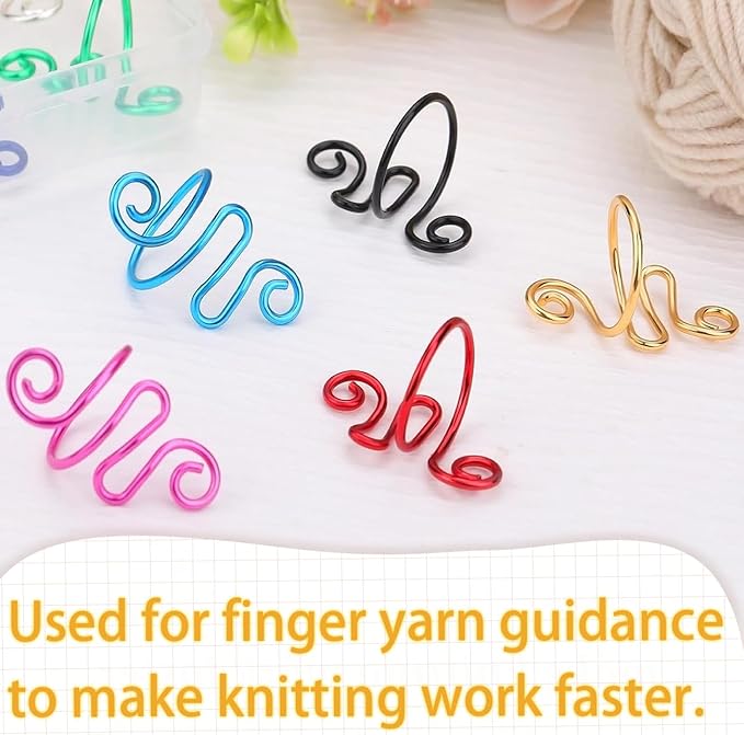 Hand Crochet Tension Rings Set, 4Pcs Crochet Ring + 60Pcs Stitch Markers, Adjustable Crochet Finger Guard, Yarn Tension Control Rings for Hand Crocheters Knitters, Moms (Multicolor)