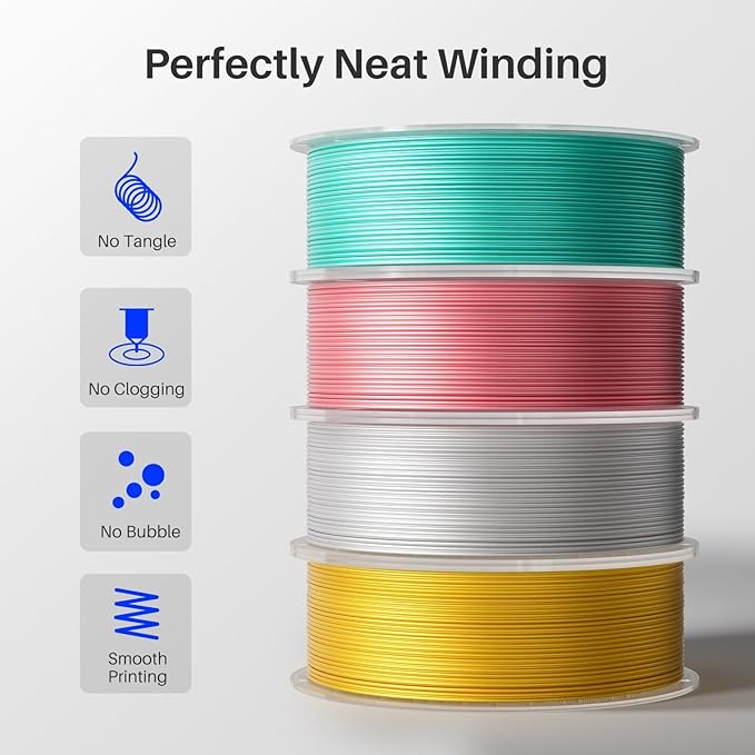 ELEGOO Silk PLA Filament Bundle 1.75mm, Dual Colors 3D Printer Filaments Dimensional Accuracy +/- 0.05mm, Multicolors 4 Pack 250g Spool Green Red/Blue Purple/Black Red/Blue Green