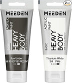 MEEDEN Acrylic Paint Raw Umber: 100ml/3.38oz Heavy Body Acrylic Paint Tube Bundled with Additional Titanium White Color for Art Craft Painting