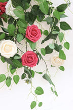 Floroom Artificial Flowers 25pcs Real Looking Fuchsia Foam Fake Roses with Stems for DIY Wedding Bouquets Bridal Shower Centerpieces Floral Arrangements Party Tables Home Decorations