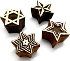 Shining Four Stars Wooden Blocks Stamps for Printing on Textiles, Pottery Crafts,Henna, Scrapbooking (Set of 4)