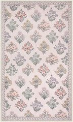 Wonnitar Boho Floral 3x5 Washable Rug, Ultra-Thin Pink Small Rugs for Bedroom, Soft Non Slip Moroccan Throw Carpet for Nursery Girls Bedside Dorm Room Decor, Pale Pink