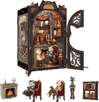 Fsolis Book Nook Kit DIY Scene Miniature Dollhouse Kit, 3D Puzzles for Adults, 108 Wooden Pieces, Bookshelf Decor Tiny House Mini Booknook Craft, Gift for Women Scale Model Lovers (Count Cat's Study)