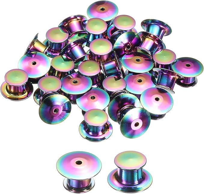 uxcell 30Pcs Metal Locking Pin Backs, Pin Keepers Locking Clasp Flat Head Clamp Needle Back Lock for DIY Brooch Crafts Badges Enamel Lapel, Multicolor