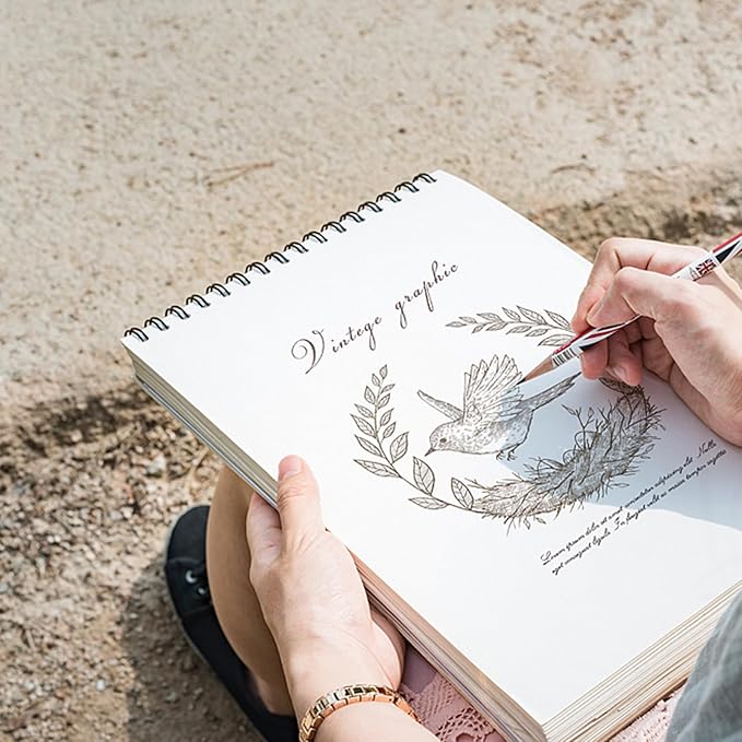 Deokke Sketchbook Top Spiral Bound Sketch Pad, 9 x 12 inch,100GSM Thick Paper,50 Sheets 100 Pages,Art Sketch Book Aesthetic Cute Drawing Writing Paper,for Girls Women-Bear