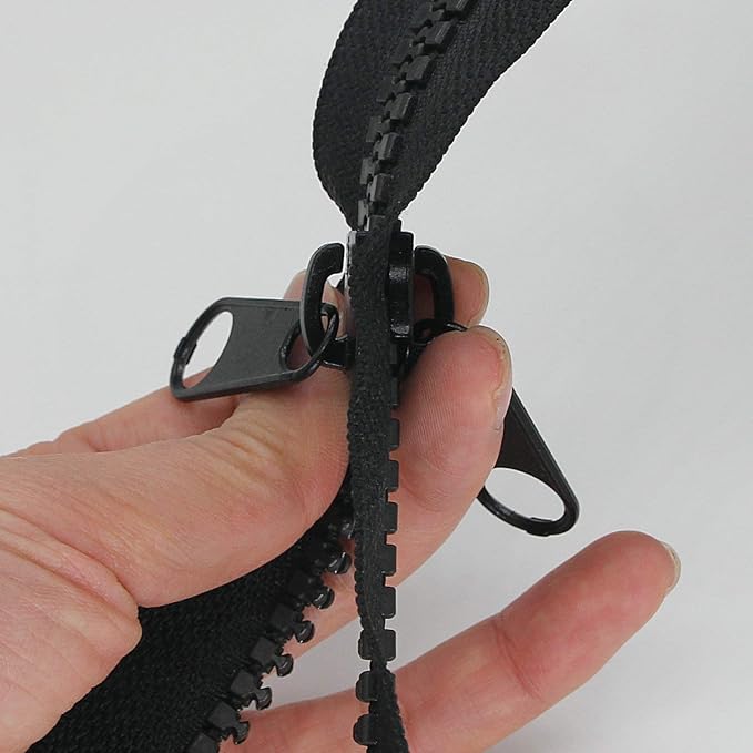 Leekayer 1PCS #10 96 Inch Heavy Duty Zippers for Sewing Separating Large Plastic Zippers Black Tape with Double Pull Tab Slider, Sleeping Bag, Boat, Canvas, Cover, Trampoline, Dog Bed,Tent (96" 1pcs)