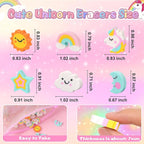 Wolpoark Christmas Unicorn Erasers for Kids 48pcs Bulk Rainbow Moon Star Cute Novelty Pencil Erasers for Thanksgiving Girls Student Ofiice Back to School Supplies Classroom Prizes Party Favors