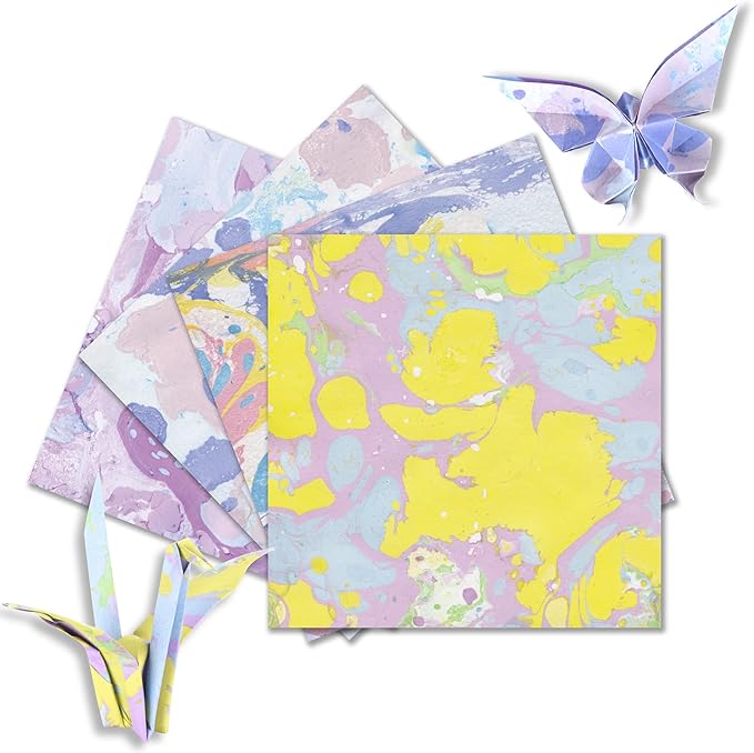 Origami Paper Kit 50 Sheets 6 Inch Square Double Sided Color 10 Vivid Japanese Washi Colors for Hand Crafts Origami Paper Arts Creativity.Watercolor Texture