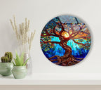My Photostation.com Round 24'' Stained Blue Life of Tree Glass Wall ArtTempered Glass Printing Wall Decor Large Wall Art Wall Hangings