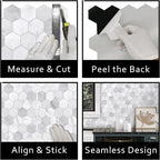The Tiles Plaza 10-Sheet Peel and Stick Backsplash, Carrara White Hexagon Stone Composite Marble Looks Self Adhesive Wall Tile, Stick On Tiles for Kitchen Bathroom Shower, Cover 9 Sq Ft.