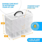 Bins & Things 3-Tier Stackable Storage Container - 30 Adjustable Slots Thread and Bead Organizer - Craft Box for Spools, Bobbins, Jewelry, Sewing, Art Supplies - Large, Clear