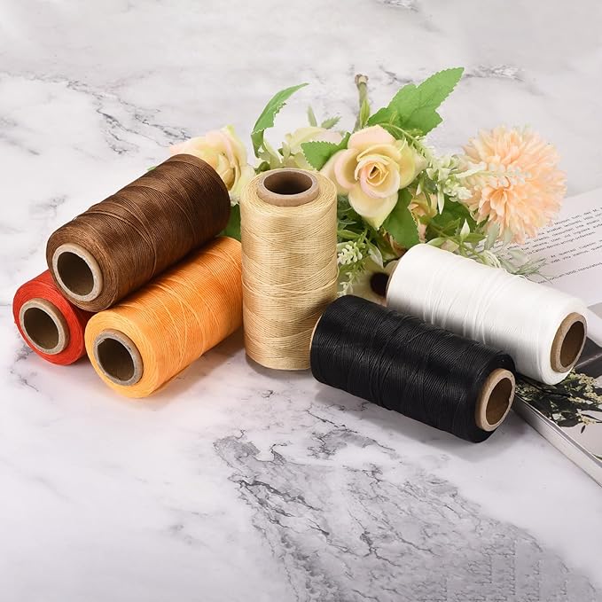 MECCANIXITY Waxed Thread,284 Yard 0.8mm 150D Flat Wax Thread Polyester Waxed String for Leather Sewing Hand Weaving Book Binding Home Decoration, White