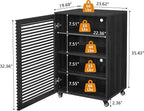 LEVNARY 5-Tier AV Media Cabinet with Grille Door & Adjustable Shelves, Modern Wooden Stereo Rack with Cable Management & Wheels, Audio Video Stand for Living Gaming Room Recording Studio (Black)