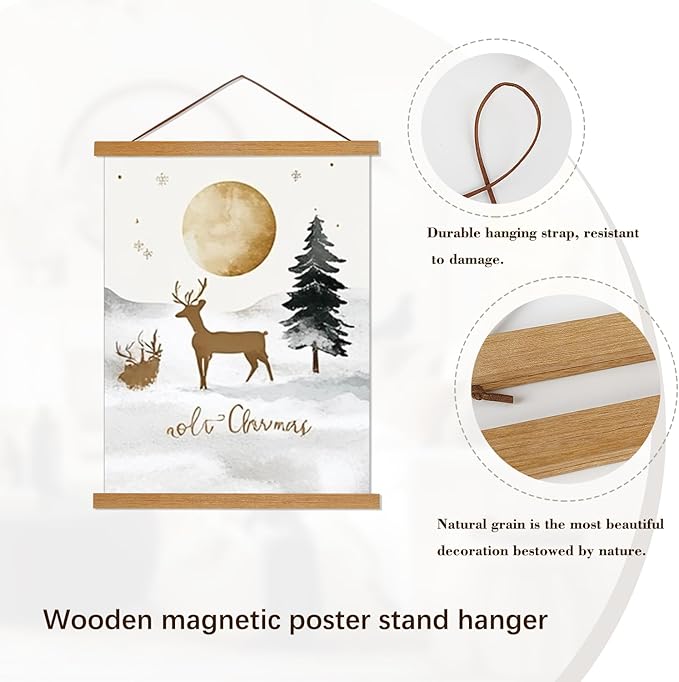 Artmag Magnetic Poster Hanger Frame, 33x24 33x23 33x47 Light Wood Wooden Magnet Canvas Artwork Print Poster Hangers Frames Hanging Kit (Teak Wood, 33")