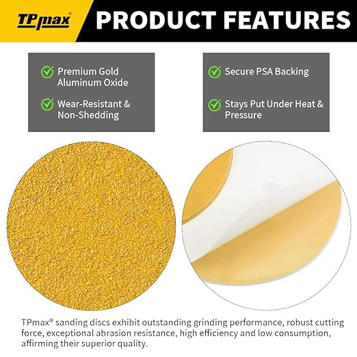 6-Inch 800-Grit Gold PSA Sanding Discs, 50 Pack – Pro-Grade Self-Adhesive Stickyback Sandpaper with Quick-Release Tabs for DA Sander, Ultra-Smooth Automotive/Wood/Metal Sanding