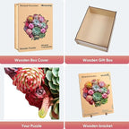 Wooden Puzzles for Adults 500 Piece, Colorful Succulent Puzzle for Mom, Challenging Puzzle, Luxurious Shaped Wooden Puzzles for Family Game 16.7 * 16.3in