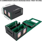 AFIING Commander Deck Box for MTG/EDH, Fits 400+ Double-Sleeved Cards, with Display Window, 4 Removable Deck Cases, Dividers, Dice Tray & Handle, Card Holders for TCG (Black Green)
