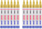 Paint Markers, 12 Pack Oil-Based Waterproof Quick Dry Permanent Paint Pen Set for Rocks Painting, Wood, Fabric, Plastic, Canvas, Glass, Mugs, Metal, Tire, Stone, DIY Craft (Gold)